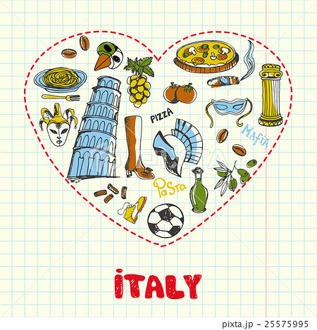Italy Pen Drawn Doodles Vector Collection 25575995