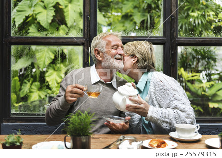 Senior Couple Afternoon Tea Drinking Relax Concept 25579315