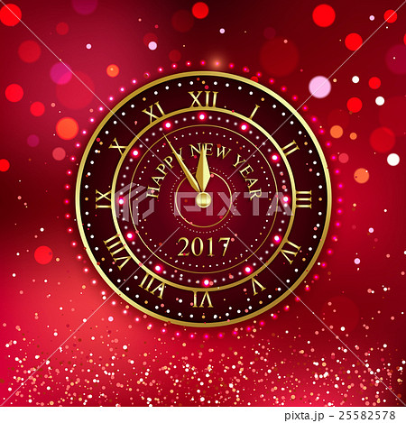 2017 Happy New Year background with gold clock forのイラスト素材 [25582578 ...
