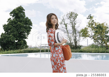 プールサイドを歩く女性 25586003