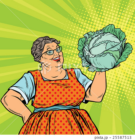 Smiling retro old woman with a head of green Smiling retro old woman with a head of green 25587513