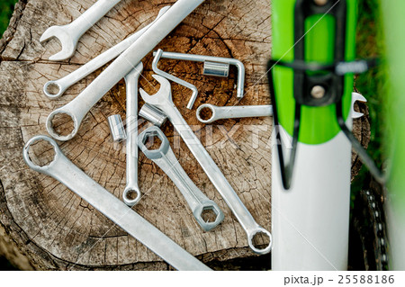 Tools, instrument for repairing bike on the wooden Tools, instrument for repairing bike on the wooden 25588186