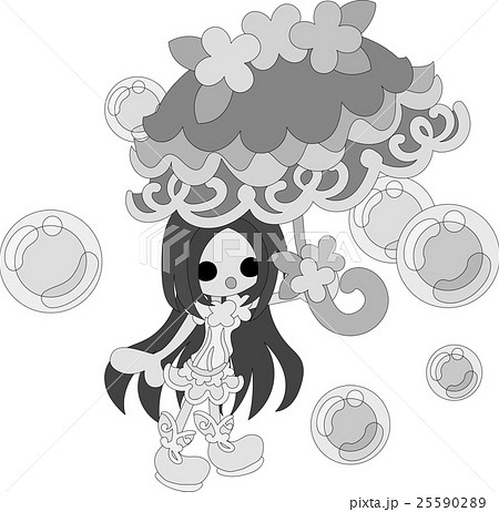 お洒落な赤の傘を持つ可愛い女の子のイラスト素材