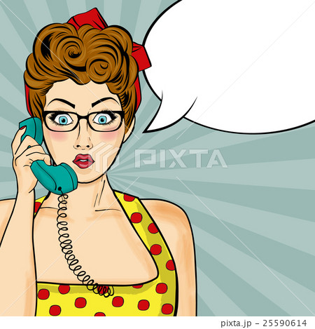 Pop art woman chatting on retro phone Pop art woman chatting on retro phone 25590614