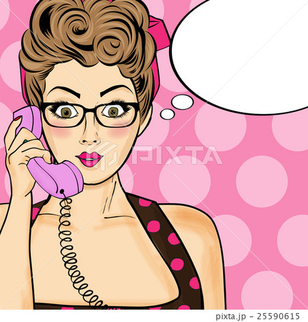 Pop art woman chatting on retro phone Pop art woman chatting on retro phone 25590615