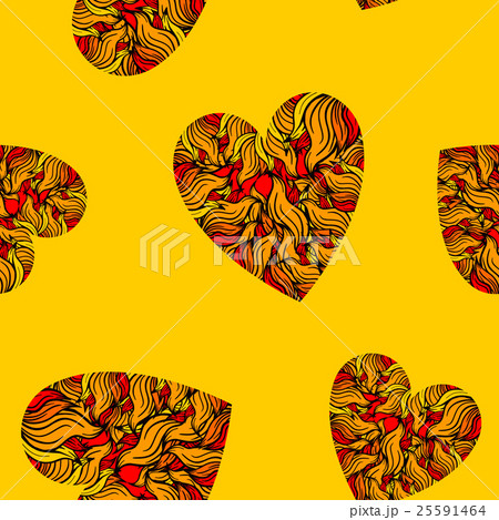 Seamless pattern with hearts on yellow background 25591464