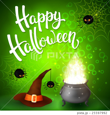 Halloween greeting card with witch cauldron. Halloween greeting card with witch cauldron. 25597992