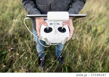 Unrecognizable man with remote control. Sunny Unrecognizable man with remote control. Sunny 25599187