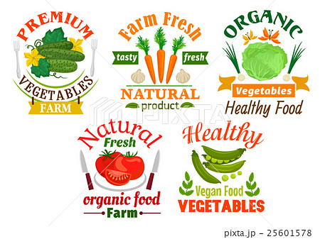 Natural vegetables cartoon badges set 25601578