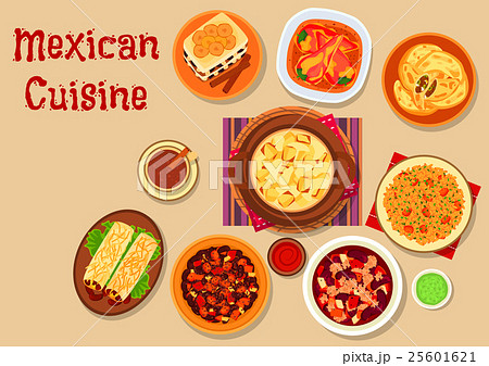 Mexican cuisine dishes icon for menu design 25601621