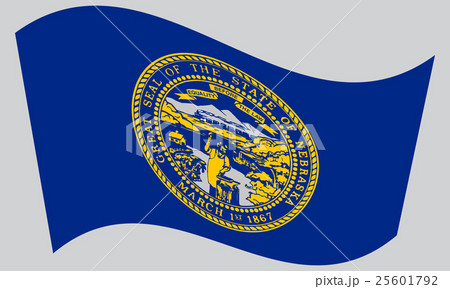 Flag of Nebraska waving on gray background 25601792
