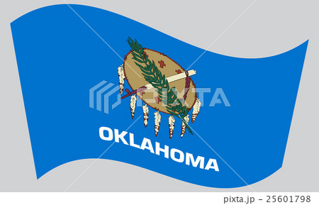 Flag of Oklahoma waving on gray background 25601798