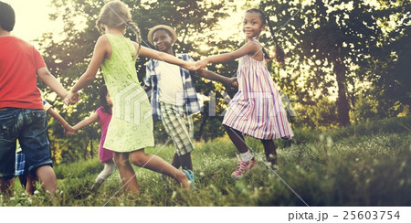 Child Friends Boys Girls Playful Nature Cheerful Concept 25603754