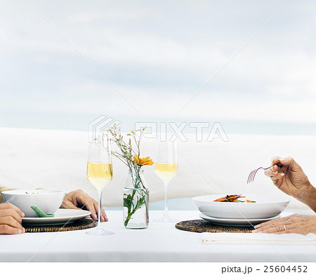 Mature Friends Fine Dining Outdoors Concept 25604452