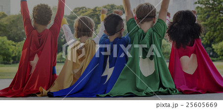 Superheroes Cheerful Kids Expressing Positivity Concept Superheroes Cheerful Kids Expressing Positivity Concept 25605669