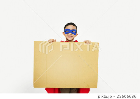 Superhero Kid Placard Copy Space Playful Concept 25606636