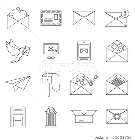 Email icons set, outline ctyle 25608750