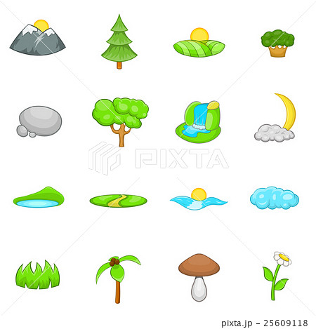 Landscape icons set, cartoon style Landscape icons set, cartoon style 25609118