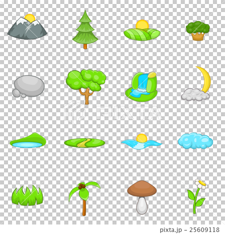 Landscape icons set, cartoon style Landscape icons set, cartoon style 25609118