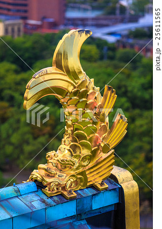 大阪城の金のシャチホコの写真素材