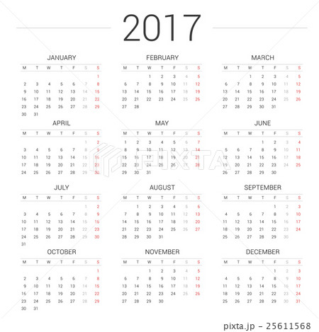 Calendar 2017 year simple style.Week starts Monday Calendar 2017 year simple style.Week starts Monday 25611568
