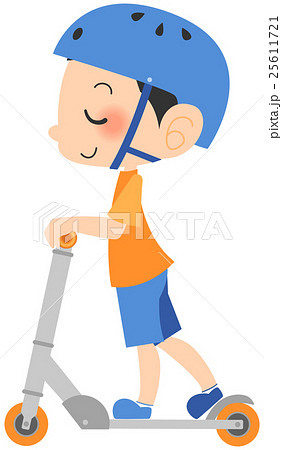 キックボードで滑る男の子のイラスト素材