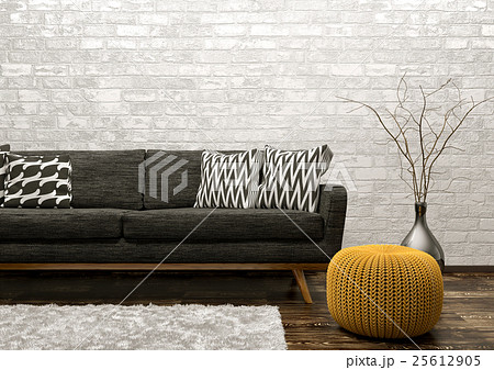 Interior of living room with sofa and pouf 3d 25612905