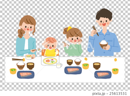 4人家族の食卓のイラスト素材