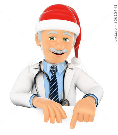 3D Doctor pointing down with a Santa Claus hat 25615441