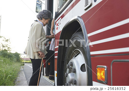 バス車内　おばあちゃんと孫娘 25616352