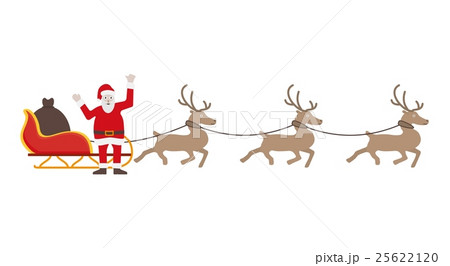 Santa Claus in red dress with sleigh and reindeers Santa Claus in red dress with sleigh and reindeers 25622120