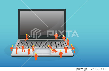 mini worker working on a laptop computer 25625449