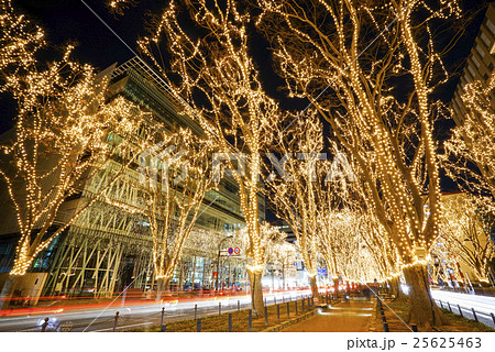 杜の都仙台の冬の風物詩sendai光のページェントledガラス反射クリスマスイルミネーション綺麗の写真素材