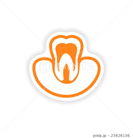 paper sticker on white background tooth in gums 25626136