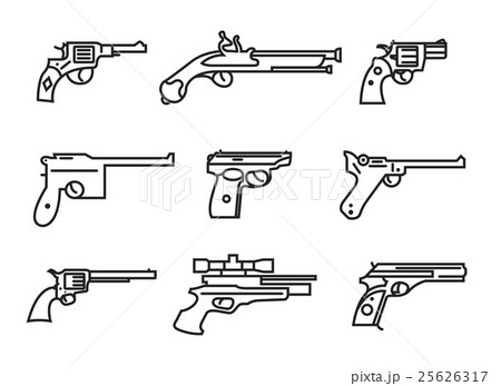 Firearm set. Guns, pistols, revolvers. Flat design 25626317