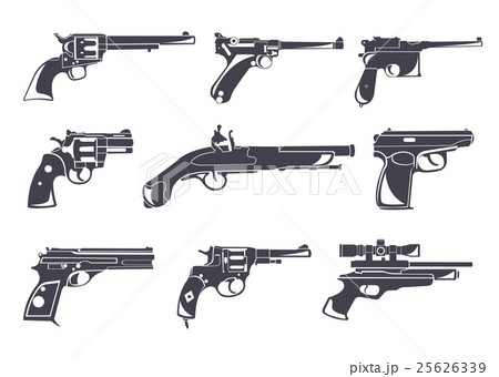 Firearm set. Guns, pistols, revolvers. Flat design 25626339