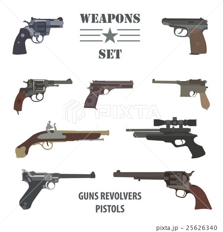 Firearm set. Guns, pistols, revolvers. Flat design 25626340