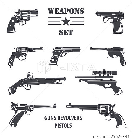 Firearm Set Guns Pistols Revolvers Flat Designのイラスト素材