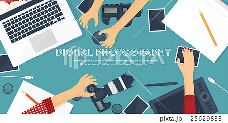 Photographer equipment on a table. Photography Photographer equipment on a table. Photography 25629833