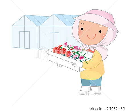 花の栽培 出荷をする農家の女性のイラスト素材