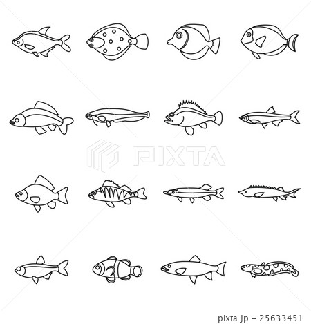 Cute fish icons set, outline style 25633451