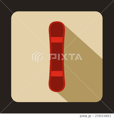 Red snowboard sport board icon, flat style 25633801