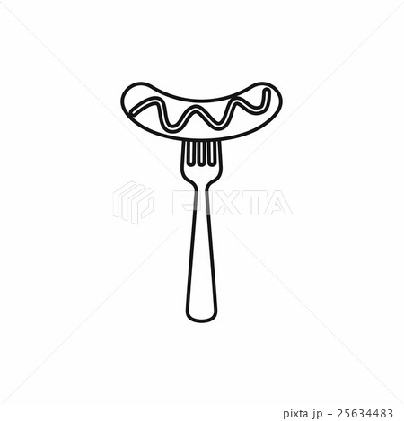 Grilled sausage on a fork mustard icon 25634483