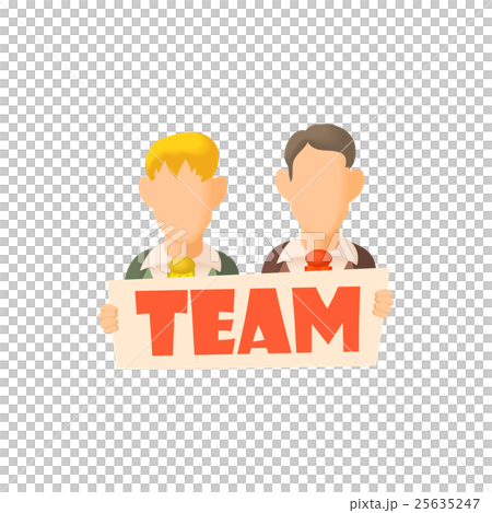 Men holding sign Team icon, cartoon style - Stock Illustration ...