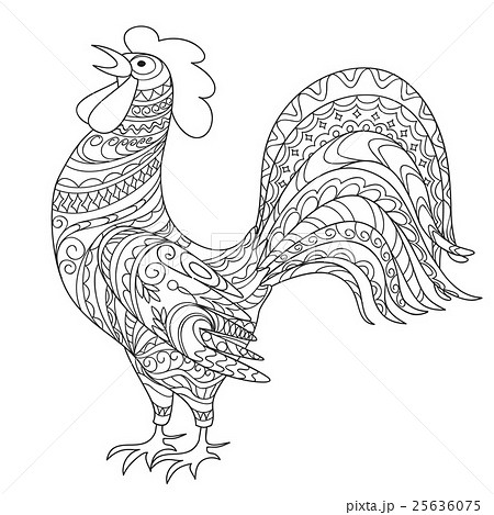 Isolated hand drawn decorated rooster Isolated hand drawn decorated rooster 25636075