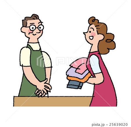 クリーニング屋さんに来た奥さんのイラスト素材