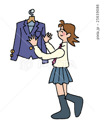 制服をハンガーにかける女の子のイラスト素材