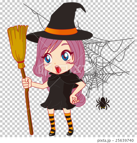 ハロウィン 魔女キャラ 蜘蛛の巣のイラスト素材