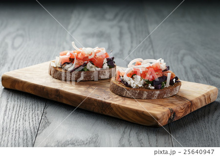 rye sandwich or bruschetta with ricotta, herbs and 25640947