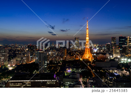東京タワーと東京都心の夕景・夜景 東京タワーと東京都心の夕景・夜景 25645385